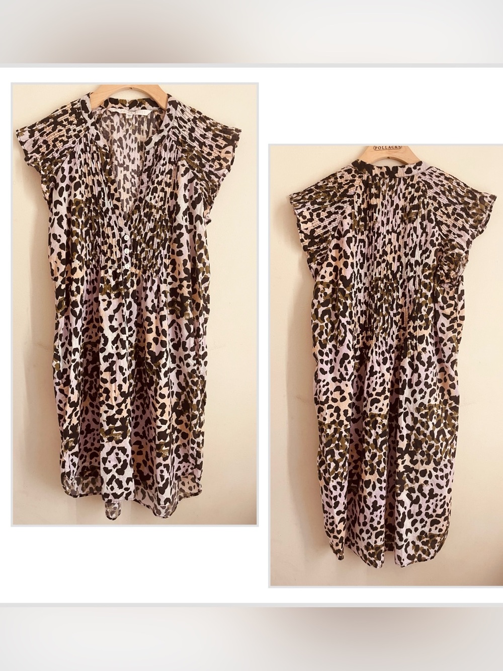 Veronica Beard Marietta Animal Print Pintuck Ruffle Mini Dress M Cotton